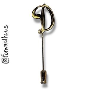 Vintage Gold Tone Hat Pin – Script “D” Monogram – 2”